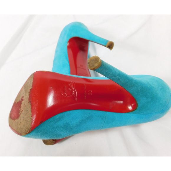 Christian Louboutin Rolando 120 Turquoise Suede Pumps - Picture 12 of 14